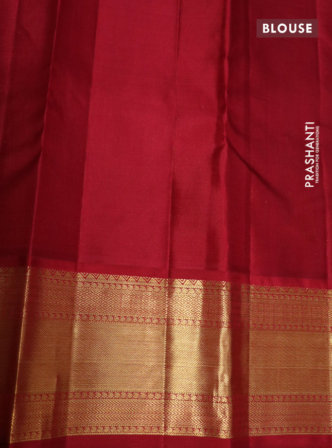 Pure kanchipuram silk saree cs blue and maroon with zari woven buttas and zari woven korvai border