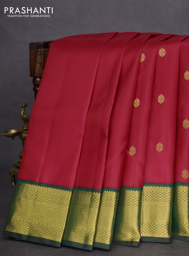 Pure kanchipuram silk saree red and dark green with zari woven buttas and zari woven korvai border