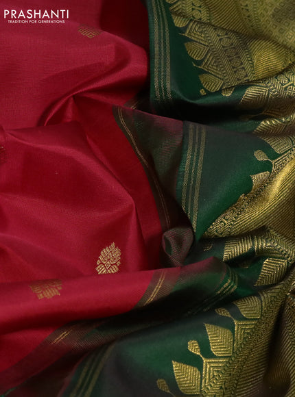Pure kanchipuram silk saree red and dark green with zari woven buttas and zari woven korvai border