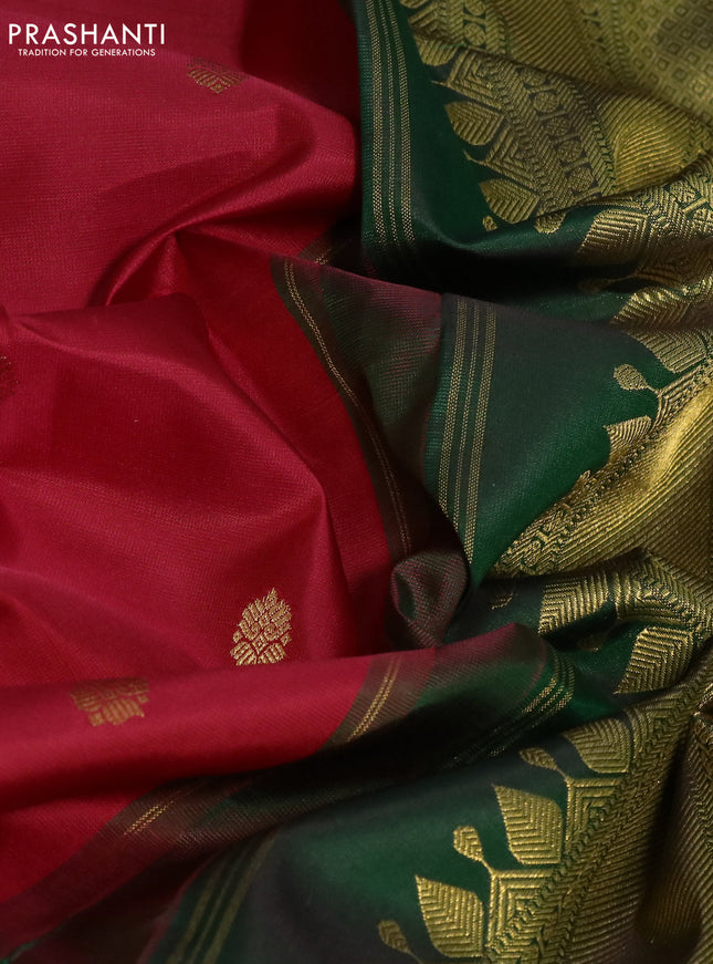 Pure kanchipuram silk saree red and dark green with zari woven buttas and zari woven korvai border