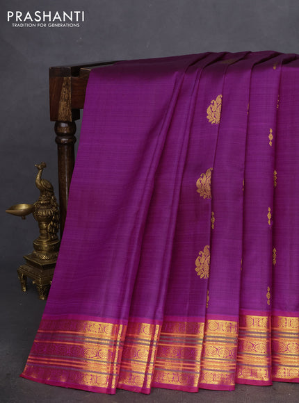 Pure kanchipuram silk saree magenta pink and dark pink with allover zari woven buttas and zari woven border
