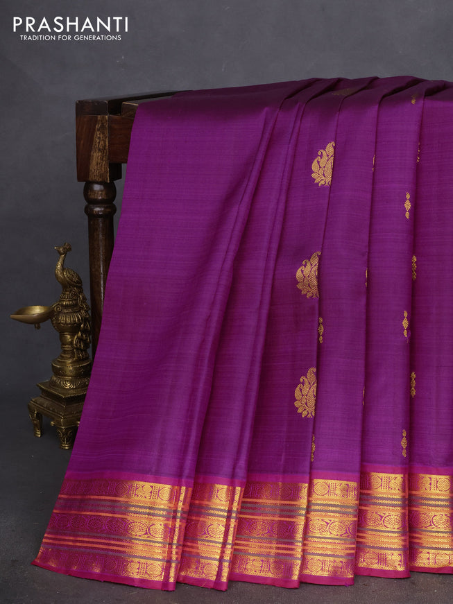 Pure kanchipuram silk saree magenta pink and dark pink with allover zari woven buttas and zari woven border