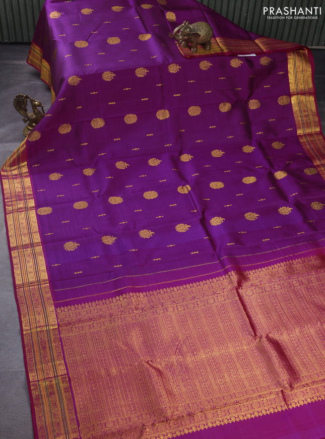 Pure kanchipuram silk saree magenta pink and dark pink with allover zari woven buttas and zari woven border