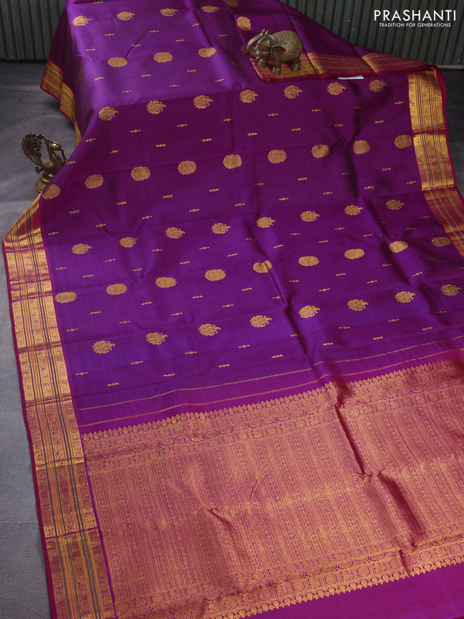 Pure kanchipuram silk saree magenta pink and dark pink with allover zari woven buttas and zari woven border
