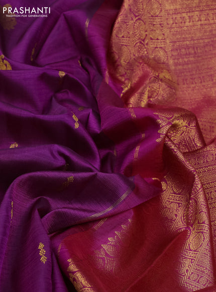 Pure kanchipuram silk saree magenta pink and dark pink with allover zari woven buttas and zari woven border