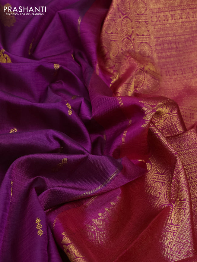 Pure kanchipuram silk saree magenta pink and dark pink with allover zari woven buttas and zari woven border