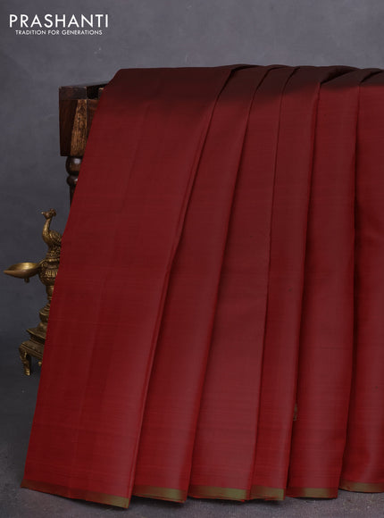 Pure kanchipuram silk saree maroon and dual shade of green with zari woven buttas and piping border