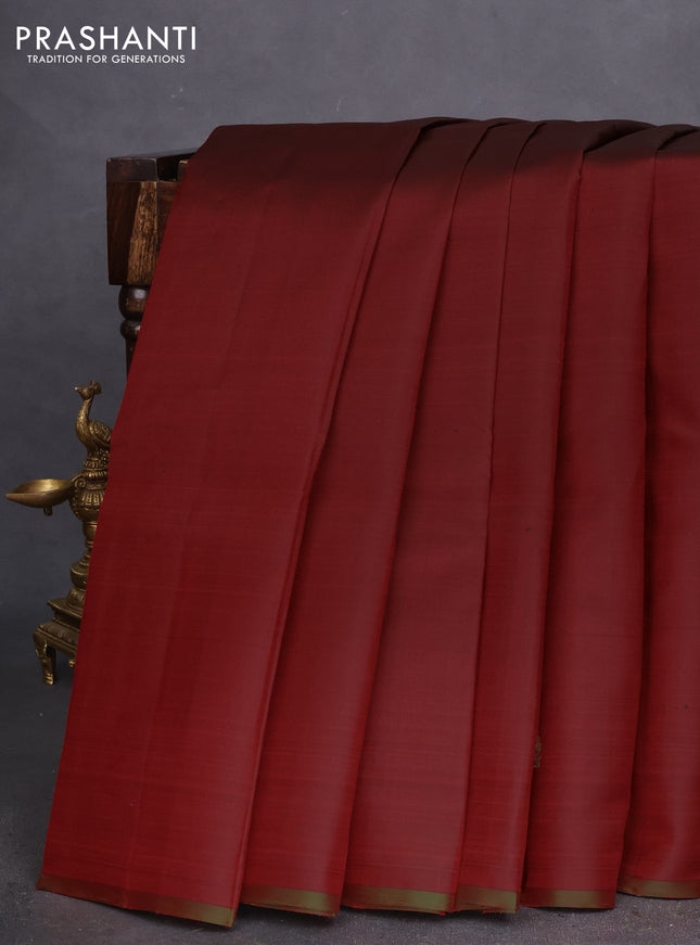 Pure kanchipuram silk saree maroon and dual shade of green with zari woven buttas and piping border