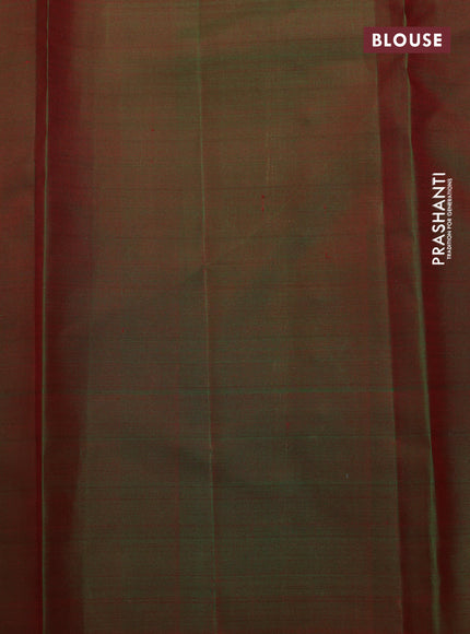 Pure kanchipuram silk saree maroon and dual shade of green with zari woven buttas and piping border