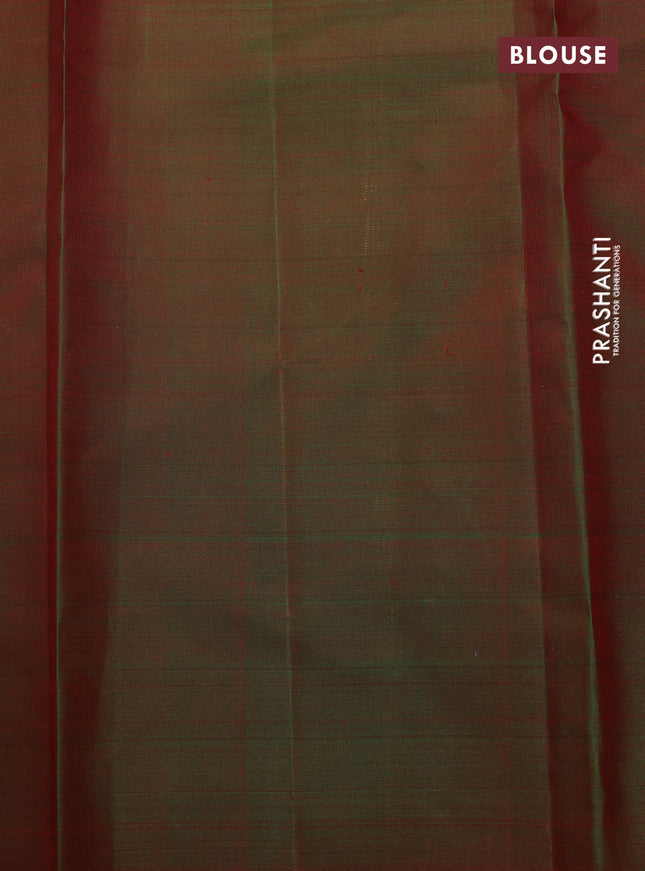 Pure kanchipuram silk saree maroon and dual shade of green with zari woven buttas and piping border