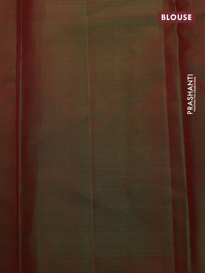 Pure kanchipuram silk saree maroon and dual shade of green with zari woven buttas and piping border