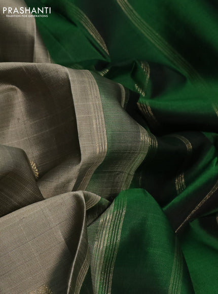 Pure kanchipuram silk saree grey shade and green with zari woven buttas and piping border