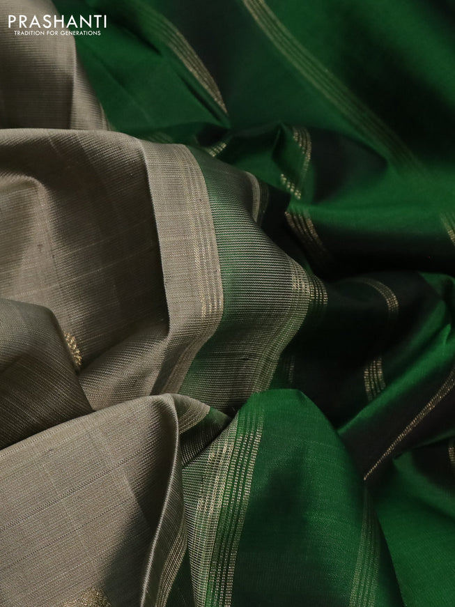 Pure kanchipuram silk saree grey shade and green with zari woven buttas and piping border