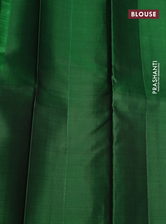 Pure kanchipuram silk saree grey shade and green with zari woven buttas and piping border