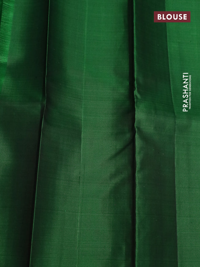 Pure kanchipuram silk saree grey shade and green with zari woven buttas and piping border