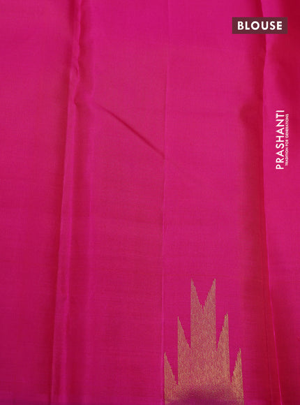 Pure kanchipuram silk saree dual shade of pink with plain body and temple design zari woven border