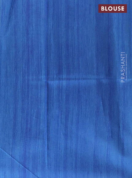 Semi tussar saree beige and blue with butta prints and madhubani prints pallu & border