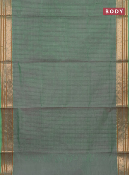 Kanchipuram silk cotton saree dual shade of green with allover thread woven checked pattern and zari woven border