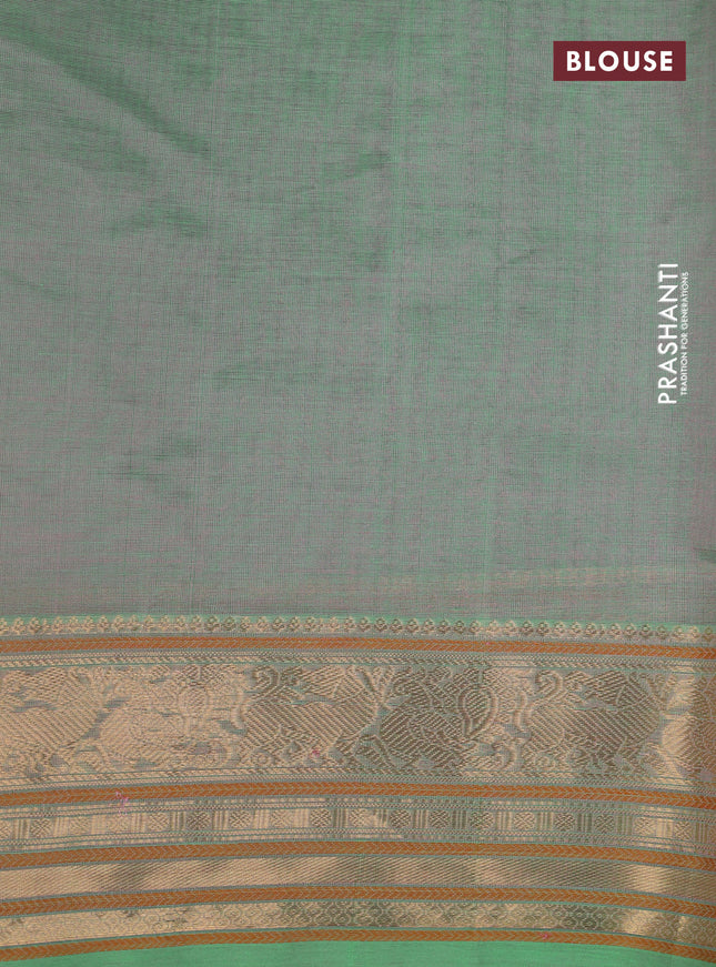Kanchipuram silk cotton saree dual shade of green with allover thread woven checked pattern and zari woven border