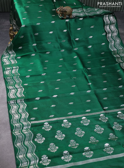Banarasi poona silk saree green and red with zari woven leaf buttas and zari woven border
