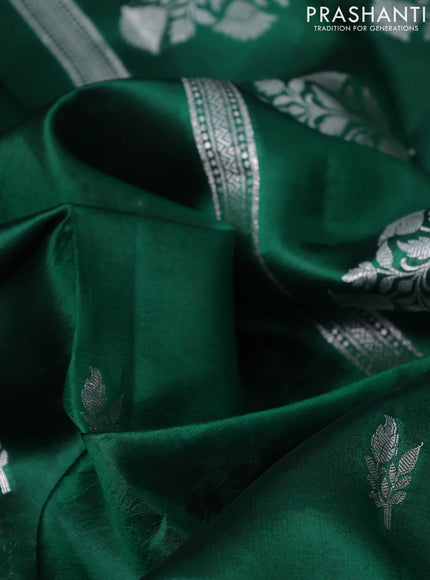 Banarasi poona silk saree green and red with zari woven leaf buttas and zari woven border