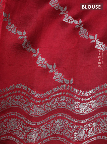 Banarasi poona silk saree green and red with zari woven leaf buttas and zari woven border