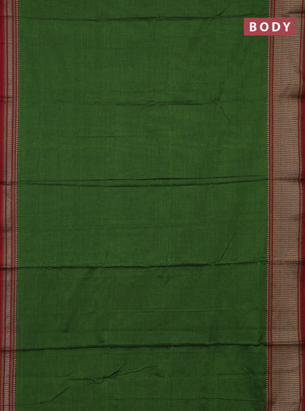 Narayanpet cotton saree green and maroon with plain body and thread woven border