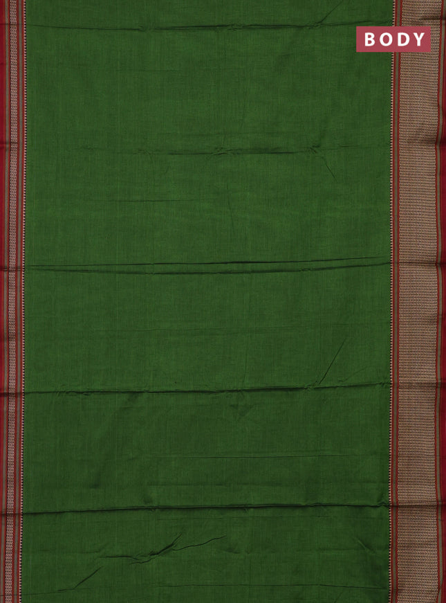 Narayanpet cotton saree green and maroon with plain body and thread woven border