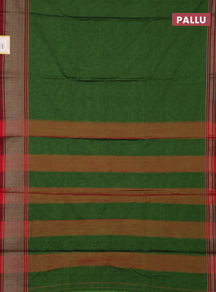 Narayanpet cotton saree green and maroon with plain body and thread woven border
