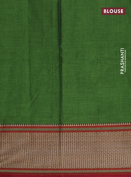Narayanpet cotton saree green and maroon with plain body and thread woven border