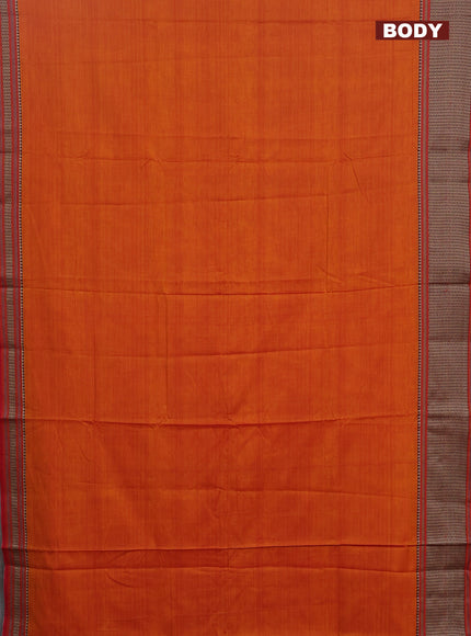 Narayanpet cotton saree dual shade of orange and red with plain body and thread woven border