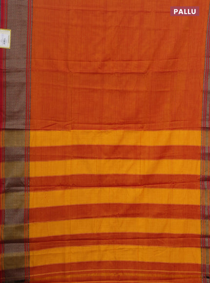 Narayanpet cotton saree dual shade of orange and red with plain body and thread woven border