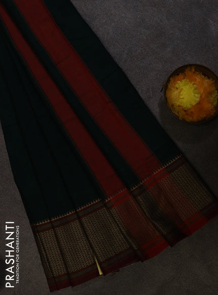 Narayanpet cotton saree green and maroon with plain body and thread woven border