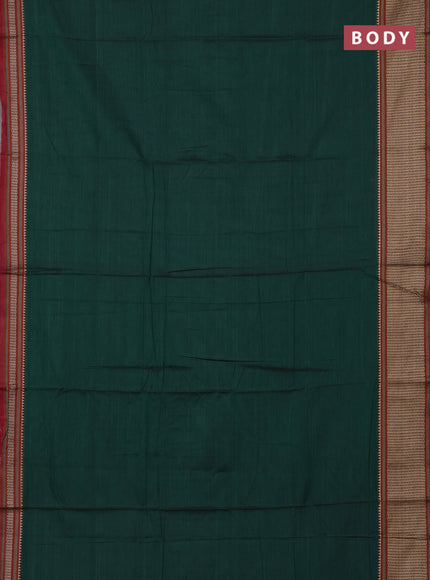 Narayanpet cotton saree green and maroon with plain body and thread woven border