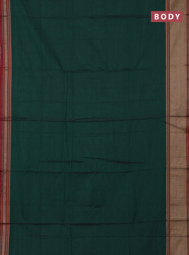 Narayanpet cotton saree green and maroon with plain body and thread woven border