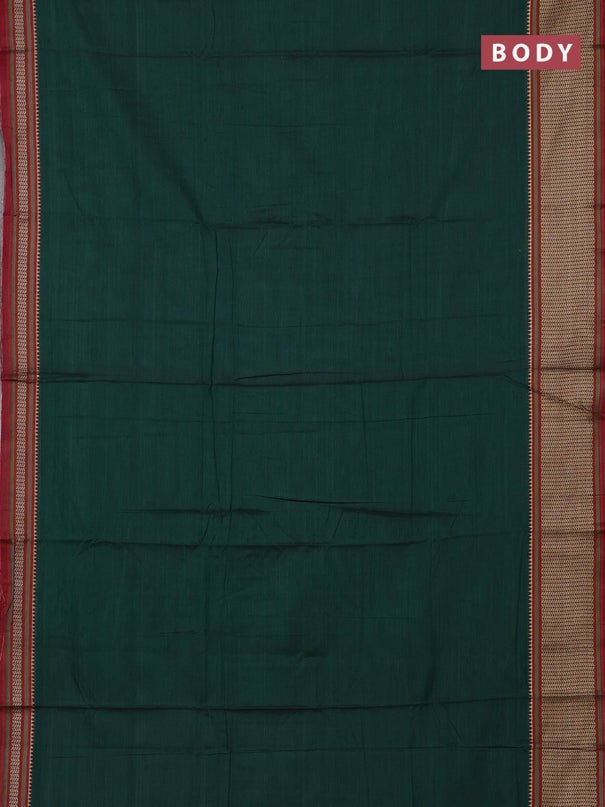 Narayanpet cotton saree green and maroon with plain body and thread woven border