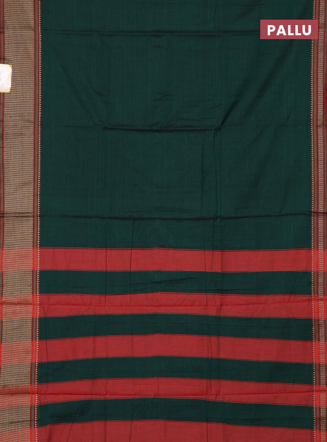 Narayanpet cotton saree green and maroon with plain body and thread woven border