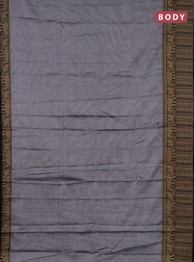 Narayanpet cotton saree grey and black with plain body and long thread woven border