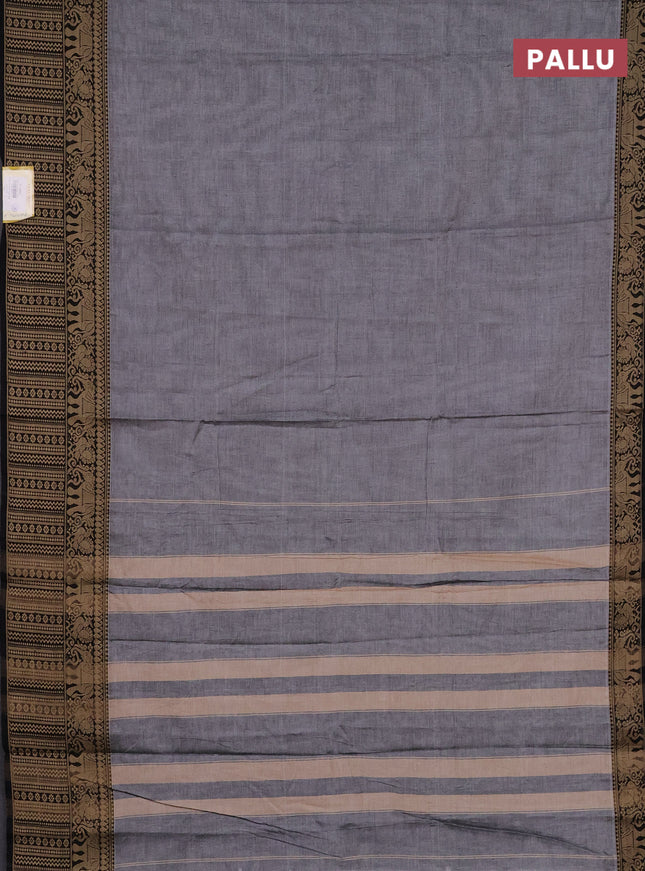 Narayanpet cotton saree grey and black with plain body and long thread woven border