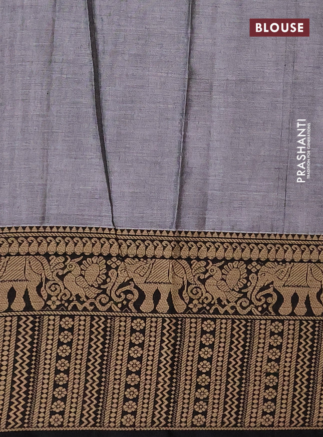 Narayanpet cotton saree grey and black with plain body and long thread woven border