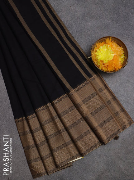 Narayanpet cotton saree black with plain body and long thread woven border