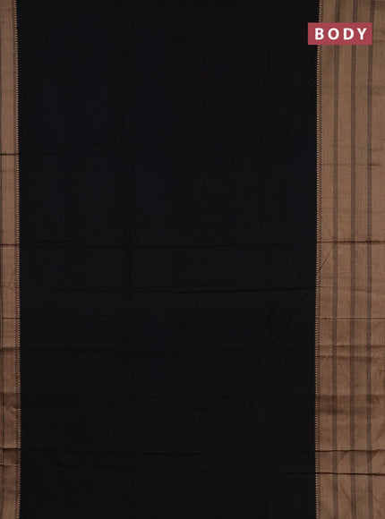 Narayanpet cotton saree black with plain body and long thread woven border