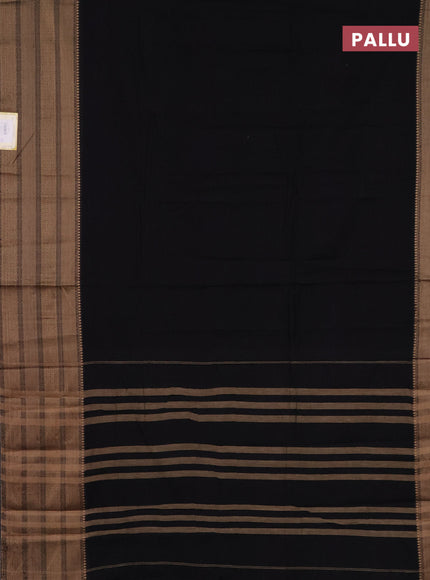 Narayanpet cotton saree black with plain body and long thread woven border