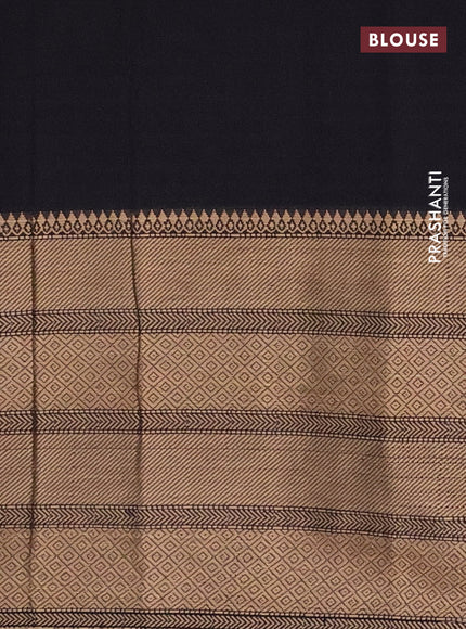 Narayanpet cotton saree black with plain body and long thread woven border