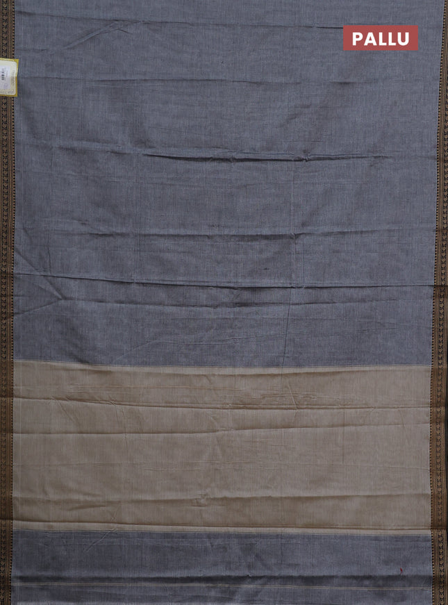 Narayanpet cotton saree grey and black with plain body and thread woven border