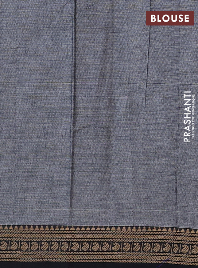 Narayanpet cotton saree grey and black with plain body and thread woven border