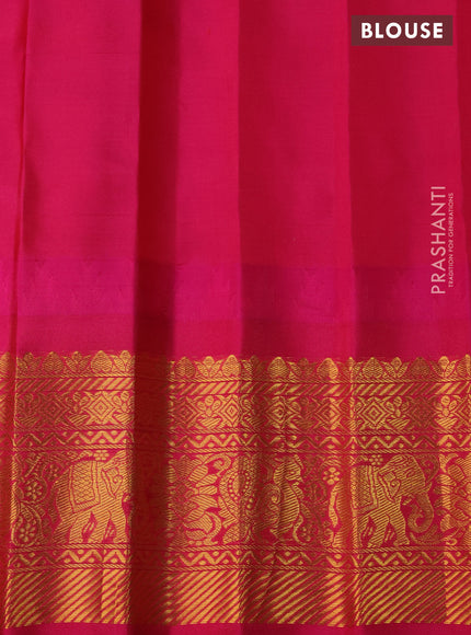 Pure gadwal silk saree teal shade and pink with zari woven buttas and long temple design zari woven border