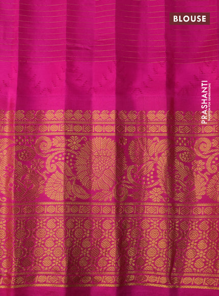 Pure gadwal silk saree cs blue and pink with allover checks & zari buttas and temple design zari woven border