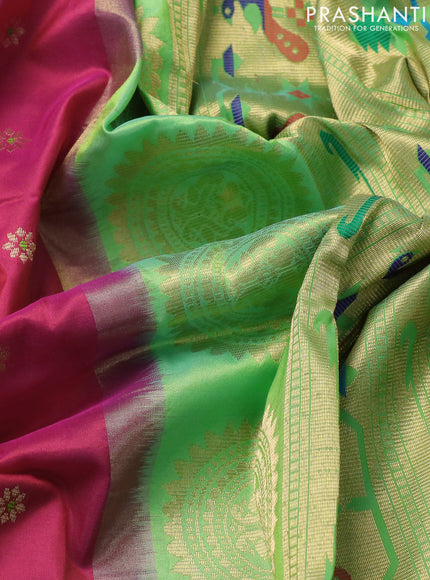 Pure paithani silk saree pink and green shade with allover zari woven buttas and paithani design pallu