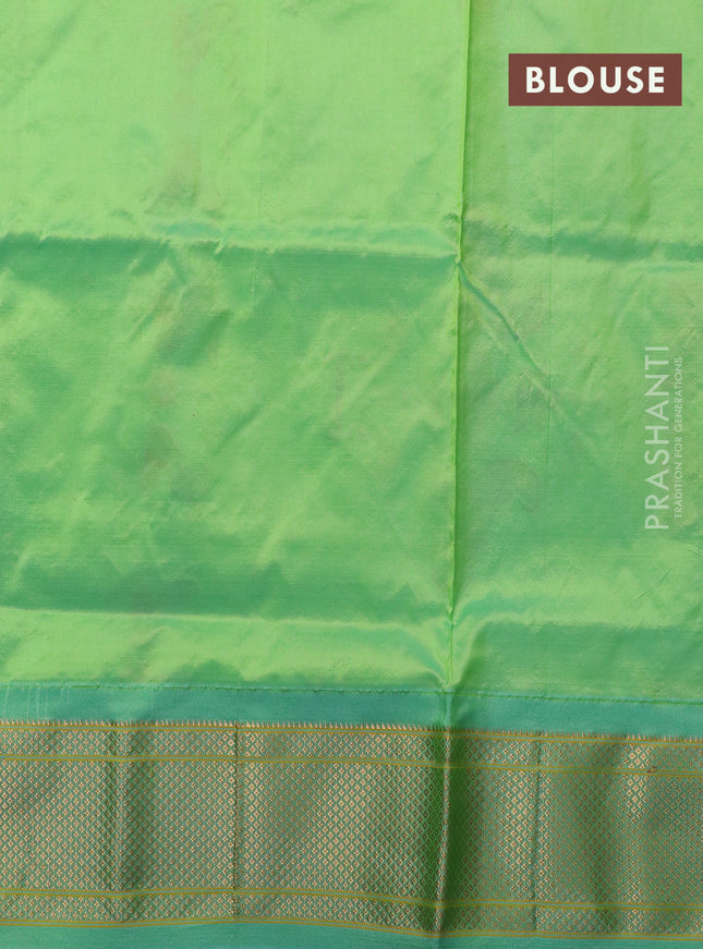 Pure paithani silk saree pink and green shade with allover zari woven buttas and paithani design pallu